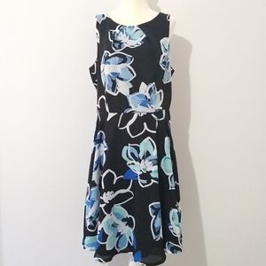 Elle Blue Floral Sleeveless Fit and Flare Dress 12